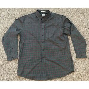 LL Bean Mens Button Down Shirt Red Green Plaid Cotton‎ Pocket Size Large